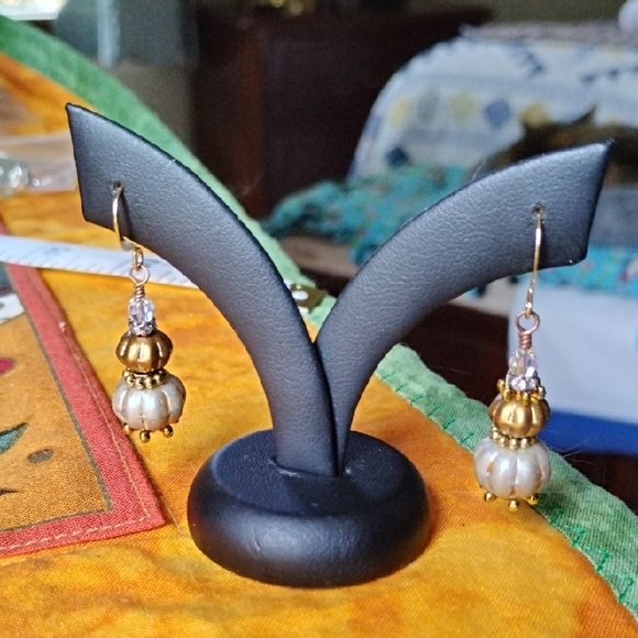Hand Crafted Jewelry - 🎃Hand Crafted Elegant Gold and Cream Pumpkin Earrings🎃